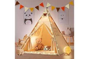 BuYupop Tipi Zelt für Kinder Kinderzelt, Spielzelt Kinder Indoor Kinderzelt für Drinnen, Zelt Kinderzimmer Tippi Kinderzelt Mädchen Junge, Tipi Zelt mit Tipi-Zeltstabilisator, Decke (Dreiecke)