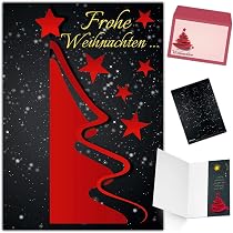 15 Weihnachtskarten Mit Umschlägen – Mix Design (Kranz, Lama, Baum) Aus Kraftpapier, Matt & Mit Glanzlack, Made In Germany