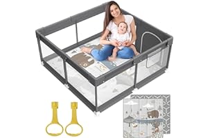 FODOSS Baby playpen with mat (47 * 47inch playpen with mat-Dark Gray)