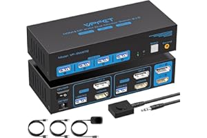 AILVLVNG 4K144Hz KVM Switch 4 PC 1 Monitor, 8K60Hz HDMI Switch KVM per 4 Computer che Condividono 1 Monitor e 4 Dispositivi USB 3.0 Come Tastiera, Mouse e Stampante, Supporta 2 Metodi di Commutazione