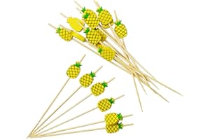 AWCIGG 100 Pics Bâtonnets à Cocktailen Ananas, Pic Brochette en Bambou avec Décoration en Ananas, Cure Dent à Cocktail Faits Main Pique Aperitif pour Décoration de Cocktail D'anniversaire Tropical Hawaïen