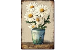 GLOBLELAND Letrero de metal con diseño de cubo de margaritas, diseño de flores, pintura vintage, 12 x 8 pulgadas, placa de arte de pared retro para el hogar, oficina, sala de estar, dormitorio, bar