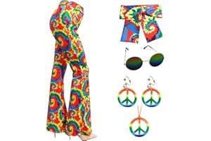 XonyiCos 60er 70er Jahre Frauen Kostüme Zubehör Hippie Hosen Bell Bottom ausgestellte Hosen Yoga Hosen für 70er Jahre Theme Party Halloween Cosplay