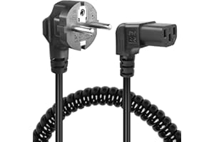 GELRHONR kabel zasilający ECE 7/7 do C13, spiralny zasilacz z wyświetlaczem PC, 3-pinowy kabel AC przemysłowy do skanera (Up Angle C13)