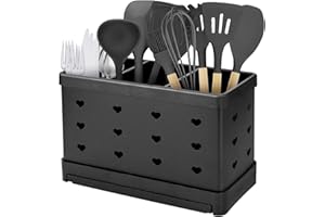 SIMDAO Escurridor de cubiertos, soporte de utensilios de acero inoxidable, escurridor de cubiertos con 3 compartimentos, organizador de utensilios de cocina, soporte de secado de cubiertos negro,