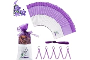 NVIYAM 40 Stück Lavendel Beutel Lavendelbeutel Leere Säckchen Lavendel Säckchen mit 40 Garnbändern Duftsäckchen Organzasäckchen Stoffsäckchen Lila Kordelzug Gaze Baumwolle für Gewürze und Kräuter
