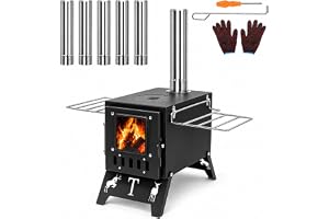 GFTIME Tältugn bärbar campingugn, mini vedkamin campingtillbehör 53 x 30 cm | med 5 skorsten och vikbara ben för camping, trädgård, utomhusugn, kök, trädgårdsugn, vedeldad spis med 1 par handskar