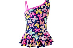 IKALI Girls Swimming One-Piece Swimsuits, Little Girls Summer Swimsuits Butterfly Beach Bathing Suit Ruffle Sport Swimwear 3-9Y