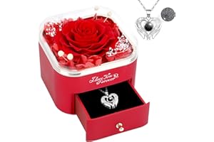 ACTLATI Preserved Real Rose Box Gift, Eternal Flower Present with I Love You Necklace in 100 Languages, Mother's Day, Valentine's Day, Anniversary Birthday for Women Mom Wife Girlfriend