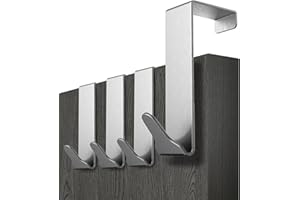 Menz Over Door Hanger – 1 1/2" Door Thickness - 4 pcs. Stainless Steel Coat Hooks with Anti-Slip and Felt Pads, Sturdy Coat Hanger Türhaken