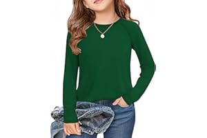 Arshiner Camiseta para Niñas Cuello Redondo Manga Larga Forro Polar Interior Camiseta Térmica Lisa Túnica Básica Camisetas Interiores Ajustadas para Niña Sudadera Térmica De Ocio 5-12 Años