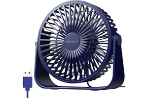 TriPole USB-Tischventilator, 3 Geschwindigkeiten, Luftstrom, Mini-Tischventilator, 360°Drehung, tragbarer persönlicher Ventilator für Büro, Schlafzimmer, Outdoor-Camping, 1,5 m Kabel, Dunkelblau