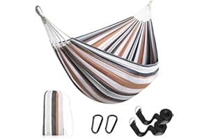 Bitiwend Hamak do korzystania na świeżym powietrzu, hamak kempingowy, bawełna, 230 x 150 cm, długość całkowita 310 cm, przenośny hamak oddychający, hamak do ogrodu, na kemping, plażę, balkon