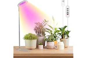 YUYMIKA Grow Lights for Indoor Plants Full Spectrum, 48 LEDs Plant Light for Indoor Plants with 2 Mounting Options, 3 Optional Spectrums, 3/9/12Hrs, 10 Brightness, 7"-26" Height Adjustable (White)