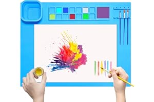 SOQKEEN Silicone Craft Mat, 20"×16" Silicone Craft Painting Mat Collapsible Non-Stick Sheet for Crafting Watercolour Painting Cutting Art Creation Clay and DIY Projects (Blue)