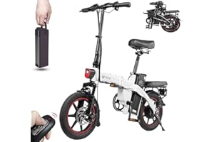 DYU Vélo Électrique Pliable,14 Pouces Smart Urban E-Bike avec 3 Modes de Conduite,Vélo Électrique avec Pédalage Assisté,Clé sans Fil,Batterie Amovible,Portable Compact,Adulte Unisexe