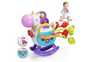MOONTOY Jouet d'activité en Silicone à Cordons, Licorne Sensoriel Jouet de Voyage pour Enfants 1 2 an, Jouets Montessori Bebe 6-12 Mois Cadeau pour 6 9 12 Mois GarçOn Fille