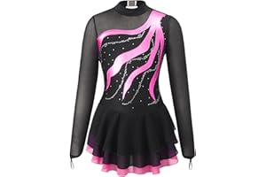 CHICTRY Kids Girl's Mesh Splice Figure Ice Skating Dress Long Sleeves Ballet Dance Gymnastics Leotards Tutu Dress Dancewear