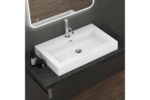 doporro Lavabo Suspendu Vasque à Poser Blanc 73cm Lave Mains Rectangulaire Colossum18 73x48x10cm
