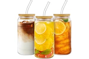 WOPPLXY Lot de 3 verre matcha avec couvercles hermétiques en bambou et pailles en verres, 500ml verre avec couvercle et paille, verres bubble tea Réutilisables pour Soda et Cocktail
