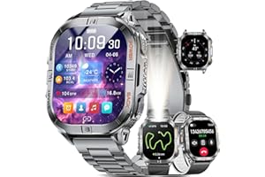 LIGE DM6 Montre Connectée Homme avec GPS Intégré(Appel Bluetooth), 2.13" AMOLED Écran Tacile, Torche LED/IP68 Étanche Smart Watch, Podometre Santé Sommeil Smartwatch pour Android iOS Phones