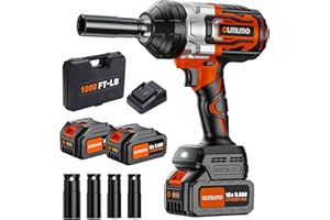olmlmo Avvitatore a Impulsi Brushless 1300NM, 1/2" Elevata Avvitatori a Massa Battente con 2 x 5.0Ah Batteria e 4 Bussole, Kit Avvitatore a Percussione a Batteria con per Auto, Trapano e Casa, IW03