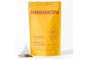 MISSION FUELLING EXTRAORDINARY MISSION - Energise Tea - Green Tea with Cocoa & Ginger - Improve Cognitive Function - 30 Pyramid Tea Bags