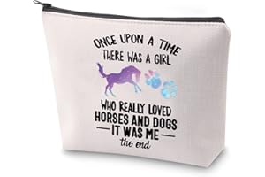 BAUNA Trousse da viaggio per amanti dei cani e dei cavalli, con cerniera e cerniera, motivo: una ragazza che amava davvero cavalli e cani, Una volta Cane Cavallo