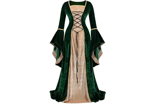 jutrisujo Renaissance Femmes Robes Médiévale Velours Manches Longues Parti Costume Déguisements Halloween De Mariée Gothique