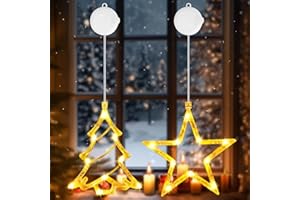 Buudala Weihnachtsdeko Fenster Innen, 2 Stück LED Stern & Weihnachtsbaum Weihnachtsbeleuchtung Lichter mit 3 Beleuchtungsmodi, Timer, Saugnäpfe, Fensterbeleuchtung Weihnachten für Party(Warmweiß)