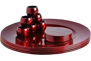 Argon Tableware Metallic Charger Plates, Coasters & Napkin Rings Set - Dark Red - 18pc - 33cm - Reusable Dining Table Setting Plates Drink Placemats Napkin Holders for Christmas, Party Celebrations