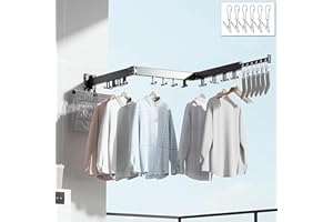 Honeyhouse Einziehbar Wandmontage Wäscheständer,2023 Neue Faltbar Einziehbar Drehbar Kleiderständer mit Sockenklemmen & Kleiderbügel Bar, Dreifach Faltbarer Wäscheständer mit Handtuchhalter(Schwarz)