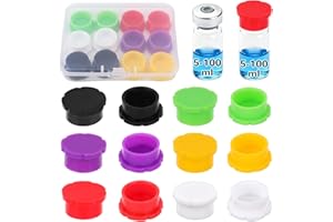 GOKTVAI 12pcs 5-100ml Glass Vial Protective Caps, 6 Colors Leakproof Dust-Proof Twist-Off Silicone Cap Covers for Injection Vials Liquid Storage & Laboratory Use