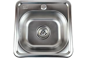 ANW HOME Évier de cuisine avec siphon, évier de cuisine en inoxydable avec trou pour robinet, évier d'angle en acier inoxydable, évier encastré en acier (Satin - 38x38 cm)