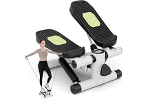 ‎GYMAX GYMAX Mini Stepper für Zuhause, Up-Down Stepper mit Power Ropes, LCD-Monitor & 5-stufige höhenverstellbare Pedale, Trainingsgerät bis 100kg, Fitnessgeräte für Zuhause