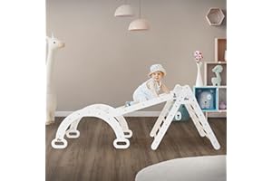 Joyz Set di 3 Pezzi Triangolo da Arrampicata con Scivolo e Arco di Arrampicata Legno Bianco Naturale Set 3in1 Altalena Rampa di Arrampicata Pikler Giocattoli Educativi Montessori per Bambini da 1 Anno