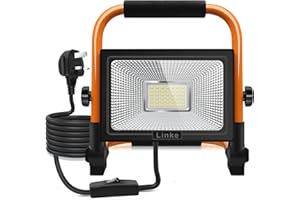 Linke 35W LED Work Light 3000LM Job Site Light 6500K Portable Floodlight Super Bright Construction Lights with 3.5m Wire Plug IP66 Waterproof for Workshop, Garage, Garden