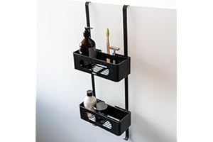 Dolvhin® Mensola Doccia Sospesa | Scaffale Doccia Senza Forare Brevettato | Ripiano Bagno in Acciaio Inox Porta Shampoo | Cestino Doccia da Appendere | Organizer Sospeso | Nero opaco