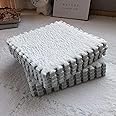 VUCATIN 12PCS Plush Foam Floor Mat for Baby Kids, Thickened Interlocking Play Mat Carpet Tiles with Padding for Toddler Baby, Square Soft Fluffy Tiles for Home Playroom Decoration (white)