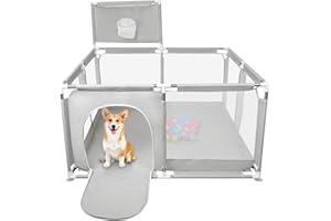 LANTUS Parque para cachorros con puerta, parque para cachorros o perros pequeños, valla sólida de tela gruesa y malla de nailon de alta resistencia, lavable a máquina, interior/exterior, 126 x 126 x 66 cm