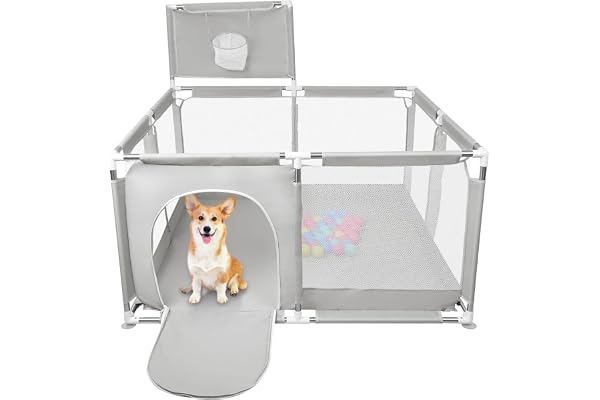 Parc à Chiots avec Porte, Parc pour Chiots Ou Petits Chiens, Clôture Solide en Tissu épais Et Filet en Nylon Haute Résistance, Lavable en Machine, Intérieur/extérieur-126 * 126 * 66cm-Gris Clair