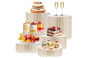 6 stycken bufféstativ, 5 cm, 10 cm, 20 cm vikbart, tårtställ | Stapelbara bufféhöjningar, akrylplattor och kartongdisplay stativ för cupcakes, bröllop, dessertbord, födelsedag, fest