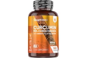 WEIGHTWORLD Curcumin Capsules | 25,000mg Turmeric | 180 Capsules | 6 Months Supply | 95% Curcuminoids | Turmeric Supplement with 600mg Black Pepper Powder & 20mg Ginger | Vegan Curcumin Herbal Supplements
