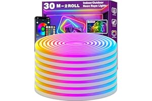 AILBTON Led Neon Rope Lights 30m/100Ft,Control with App/Remote,Flexible Led Rope Lights,Multiple Modes,IP65 Outdoor RGB Neon Lights Waterproof,Music Sync Gaming Led Neon Strip Lights for Bedroom