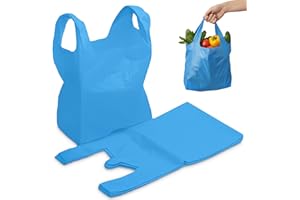 FERRIS | 200pk Strong Large Vest Carrier Bags with Handles | Multi-Purpose Heavy Duty Plastic Bags 11 x 17 x 21 | Use for Shopping, Market-Stalls, Takeaway, Groceries or General use in Kitchen (Blue)