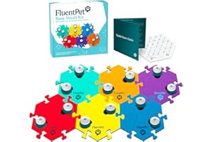 FluentPet Basic Vocab Kit - Set of 12 Talking Buttons with Batteries Included for Dogs & Cats and 6 HexTiles - Customizable Cat & Dog Training Buttons for Communication - Talking Button Gift Set
