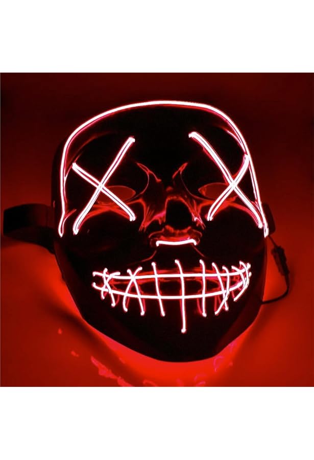 Masque Horreur LED Rouge - Style Purge - Effets Lumineux 3 Modes - Contrôlable - Pour Halloween/Déguisement