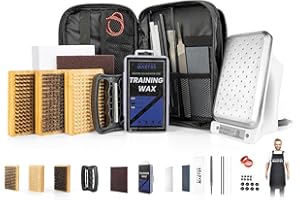 OutdoorMaster Kit de afinación y encerado para esquí y snowboard con plancha de cera, cera universal, afinador de bordes, cepillo, raspador de cera, Ptex, tornillo de fijación, banda de goma (negro,