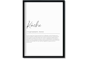 Urhome Kunstdruck Definition Küche mit Bilderrahmen Schwarz in DIN A4 - Worterklärung wie im Duden Lexikon Wandbild Wanddeko mit Spruch Holz Rahmen für Wohnung Familie Freunde Geschenk