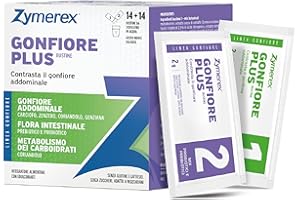 Zymerex GONFIORE PLUS | 14+14 bustine | Gonfiore addominale | Probiotici e prebiotici | Equilibrio flora intestinale | Metabolismo carboidrati | Senza glutine, lattosio e zuccheri | Adatto vegetariani